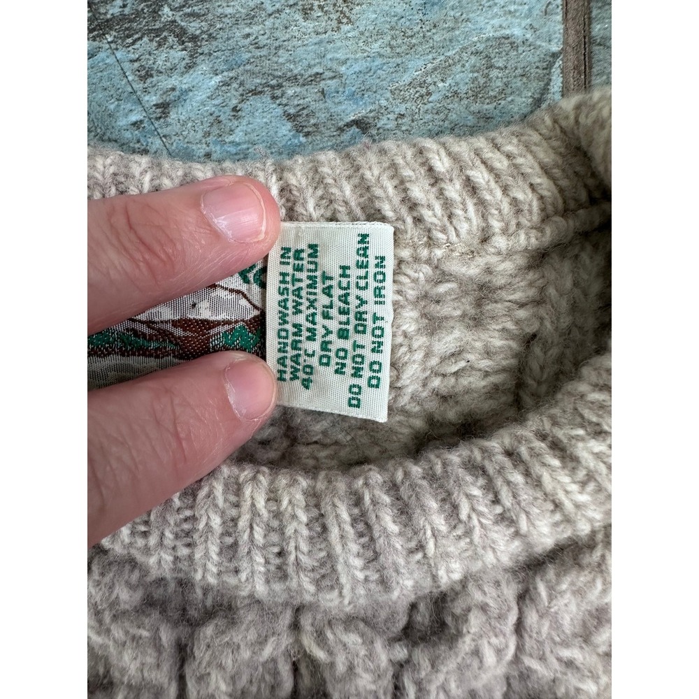 Aran Crafts 100% Merino Wool Sweater Boys 12-18 MTHS Gray Beige Long Sleeve - Picture 3 of 6